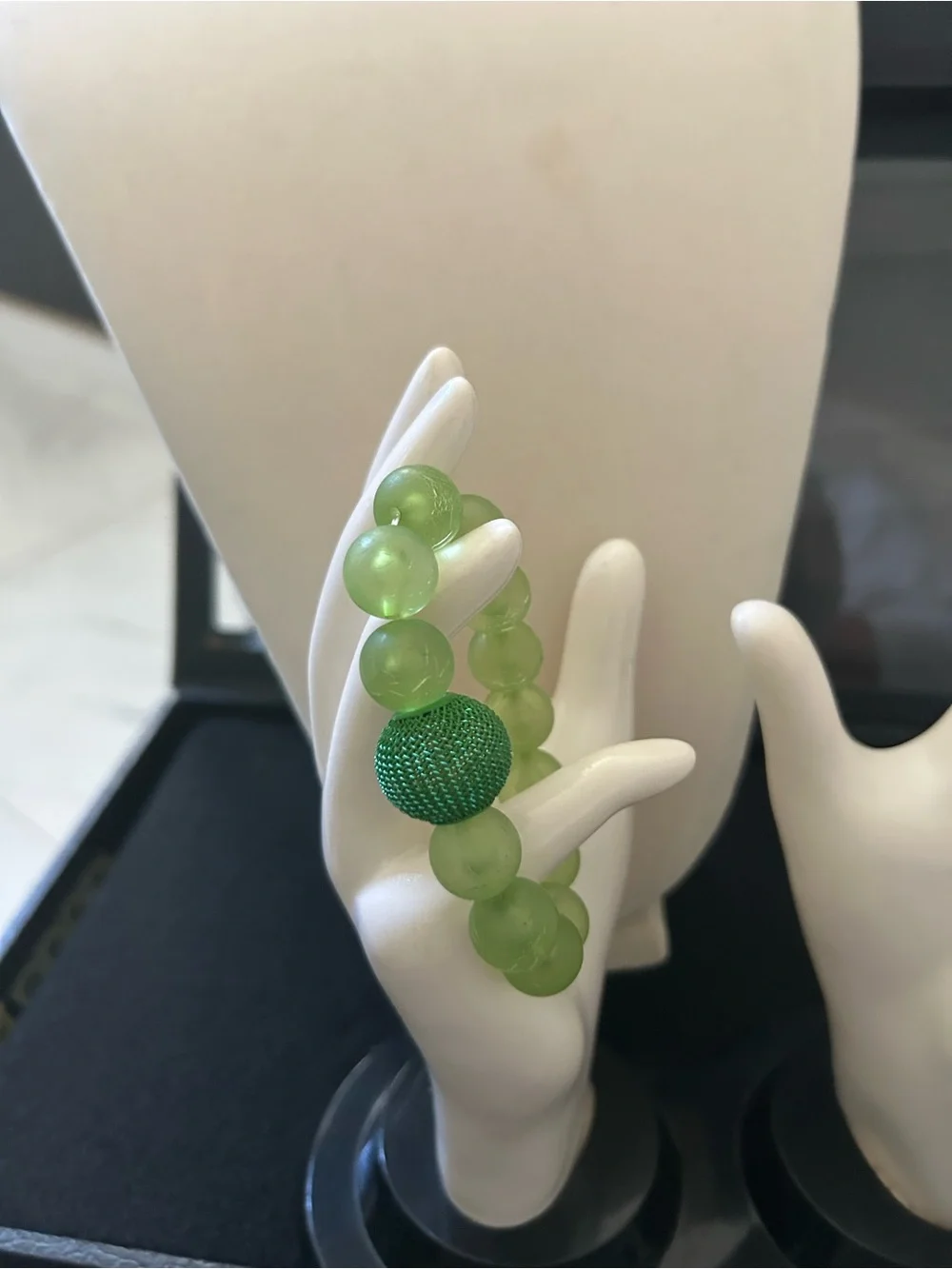 Green Beaded Stretch Bracelet with Textured Accent